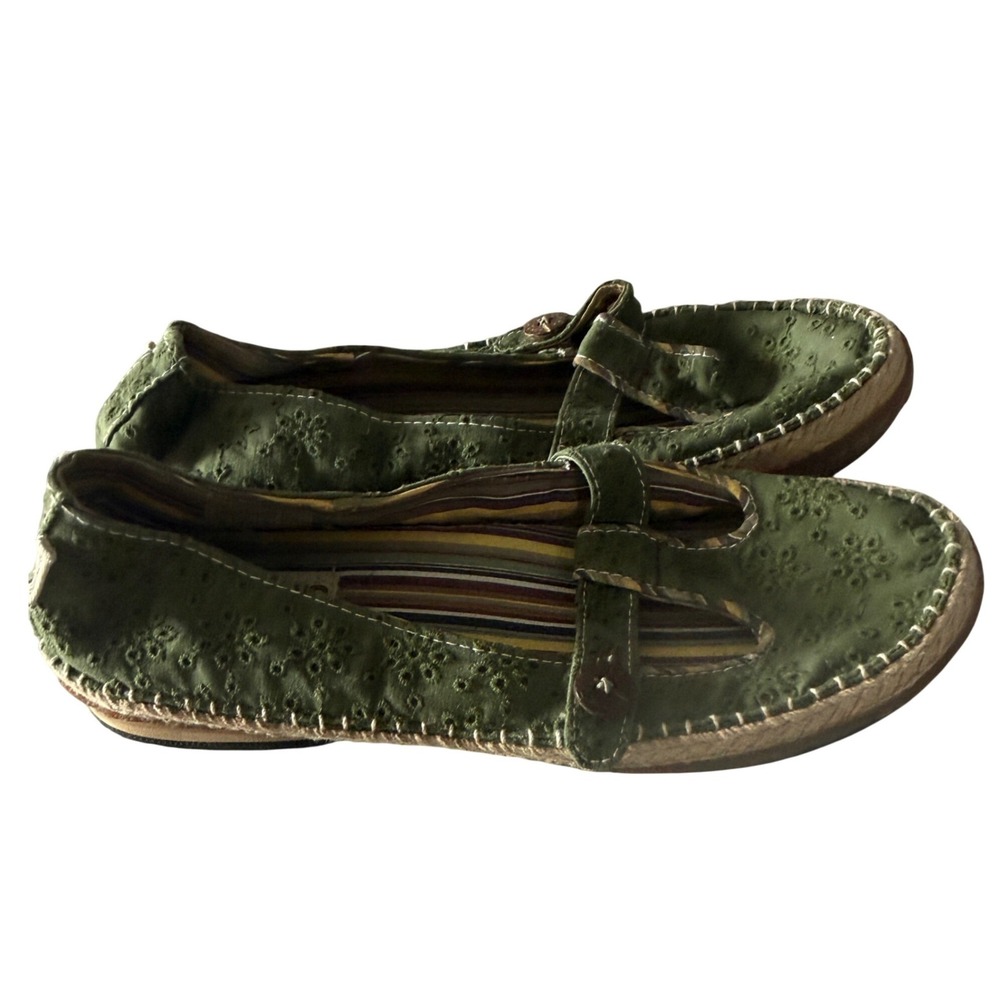 Simple Olive Green Leather Mary Jane Flats
